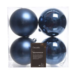 Lot De 4 Boules De Noël (D100 Mm) Alpine Bleu Nuit