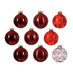 Lot De 13 Boules De Noël (D70 Mm) Cristal En Verre Rouge