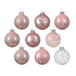 Lot De 13 Boules De Noël (D70 Mm) Cristal En Verre Rose