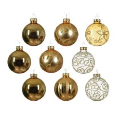 Lot De 13 Boules De Noël (D70 Mm) Cristal En Verre Or