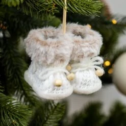 Paire D'après-skis Fourrure De Noël Blanc