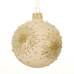 Lot De 6 Boules De Noël En Verre (D80 Mm) Double étoile Blanc Laine