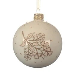 Lot De 6 Boules De Noël En Verre (D80 Mm) Branche En Fleur Blanc Laine