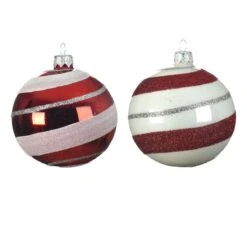 Lot De 6 Boules De Noël En Verre (D80 Mm) Spirale D'antan Rouge