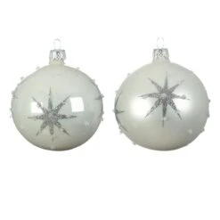 Lot De 6 Boules De Noël En Verre (D80 Mm) Astre Blanc Givré