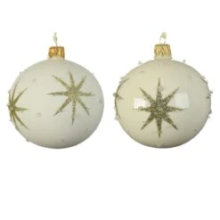Lot De 6 Boules De Noël En Verre (D80 Mm) Astre Blanc Laine
