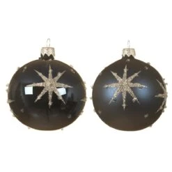 Lot De 6 Boules De Noël En Verre (D80 Mm) Astre Bleu Nuit