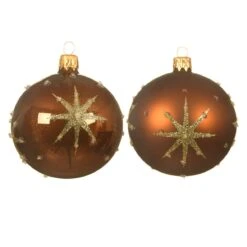 Lot De 6 Boules De Noël En Verre (D80 Mm) Astre Cannelle