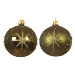 Lot De 6 Boules De Noël En Verre (D80 Mm) Astre Vert Sapin