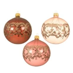 Lot De 6 Boules De Noël En Verre (D80 Mm) Dentelie Rose Poudré