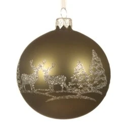 Lot De 6 Boules De Noël En Verre (D80 Mm) Renne Vert Mousse