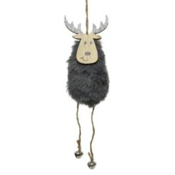 Suspension Cerf Melo De Noël Marron Foncé -Village de Noel 1 cerf polyester fausse fourrure argent paillettes clochettes argent 2col ass l3 00 w6 00 h19 00cm assortie mod b 115267 1654000370