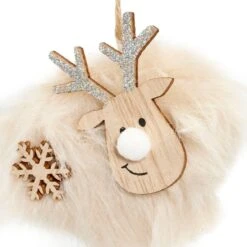 Suspension Renne Diego De Noël Rose -Village de Noel 1 cerf polyester fausse fourrure flocon neige pompon rose 2col ass l4 50 w7 00 h15 00cm assortie mod a 115270 1653999155