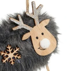 Suspension Renne Diego De Noël Marron Foncé -Village de Noel 1 cerf polyester fausse fourrure flocon neige pompon rose 2col ass l4 50 w7 00 h15 00cm assortie mod b 115273 1653999109