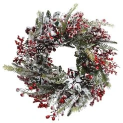 Couronne De Noël Rouge Givrée D40 Cm