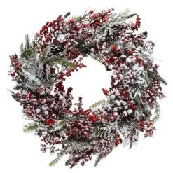Couronne De Noël Rouge Givrée D60 Cm