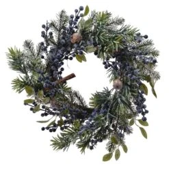 Couronne De Noël Décorée Baies Bleues D40 Cm