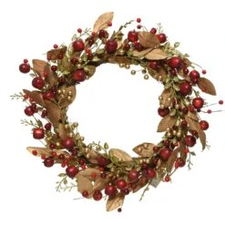 Couronne De Noël Décorée Pommes Grand Format D60 Cm