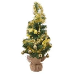 Sapin De Noël Artificiel Lumineux Décoré Jaune H60 Cm Blanc Chaud
