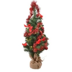 Sapin De Noël Artificiel Lumineux Decoré Rouge H60 Cm Blanc Chaud