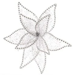 Poinsettia De Noël En Strass Sur Clip Blanc