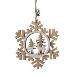 Flocon De Noël à Suspendre Rennes En Famille Naturel -Village de Noel 1 flocon neige contreplaque emaille scene 2col ass l12 00 w12 00 h0 70cm brun brun mele mod a 115225 1653999255