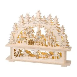 Scène Lumineuse Village De Noël à Piles Blanc Chaud -Village de Noel 1 led paysage contreplaque fixe interieur 129081 1685456624