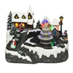 Village De Noël Lumineux Et Musical Fontaine Illuminée -Village de Noel 1 led paysage polyresine scene avec fontaine fixe intrieur l20 50 w27 50 h20 50cm 14l multi 116500 1653899957