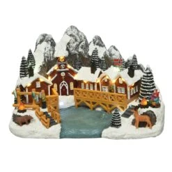Village De Noël Lumineux Et Musical à Piles Norvège -Village de Noel 1 micro led scene bo int rieur l18 50 w31 50 h19 50cm 20l blanc chaud blanc froid 102349 1623418321
