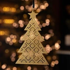 Sapin De Noël Ajouré Fleurs Or