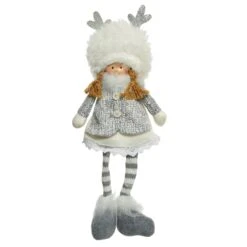 Lutin De Noël Fillette Stacy H37 Cm -Village de Noel 1 mod b enfants polyester assis bonnet renne 129008 1685535058