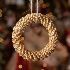 Couronne De Noël à Suspendre En Paille Naturel