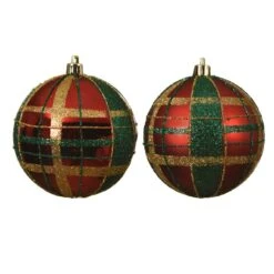 Lot De 12 Boules De Noël (D80 Mm) Kity Rouge -Village de Noel 1 plateau a 12 boule incassable brillant mat carreaux or vert paillettes 2ass dia8 00cm rouge no l 116239 1653909826