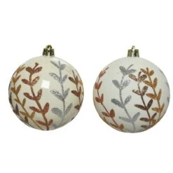 Lot De 12 Boules De Noël (D80 Mm) Feuille Blanc Laine