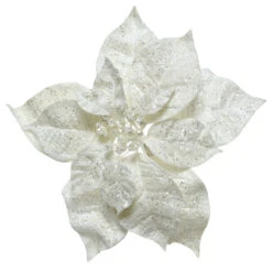 Poinsettia De Noël Pailletée Glit (26 Cm) Sur Clip Blanc