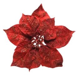 Poinsettia De Noël Pailletée Glit (26 Cm) Sur Clip Rouge
