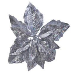 Poinsettia De Noël Pailletées (D23 Cm) Sur Clip Argent