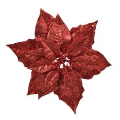 Poinsettia De Noël Pailletées (D23 Cm) Sur Clip Rouge