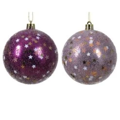 Lot De 12 Boules De Noël (D80 Mm) Préa Violet -Village de Noel 12 boule incassable etoile crystal lilac violet 129119 1686044775