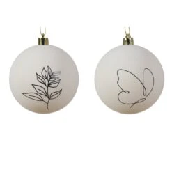 Lot De 12 Boules De Noël (D80 Mm) Sophia Blanc Laine -Village de Noel 12 boule incassable mat feuille papillon 2ass branch butterfly 129120 1686044604