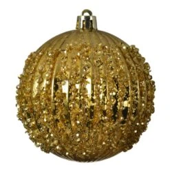 Lot De 12 Boules De Noël (D80 Mm) Diamantela Or -Village de Noel 12 boule incassable moulee a paillettes a diamants or 129010 1687248787
