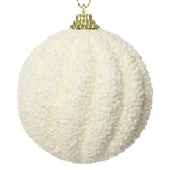 Lot De 12 Boules De Noël (D80 Mm) Frity Blanc Laine