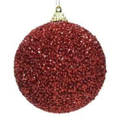 Lot De 12 Boules De Noël (D80 Mm) Sury Rouge -Village de Noel 12 boule mousse paillettes perles 128970 1685445062