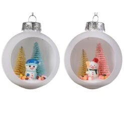 Lot De 12 Boules De Noël (D80 Mm) Bouli Blanc -Village de Noel 12 boule sur fil incassable bonhomme neige et sapins 129157 1686042983