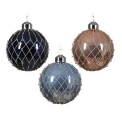 Lot De 12 Boules De Noël (D80 Mm) En Verre Damier Bleu