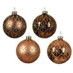 Lot De 12 Boules De Noël (D80 Mm) En Verre Stud Brun Café