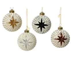 Lot De 12 Boules De Noël (D80 Mm) En Verre Styl Blanc -Village de Noel 12 boule verre mat toiles 129190 1685370321