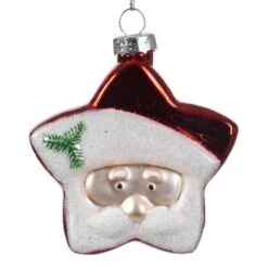 Lot De 12 Boules De Noël (D80 Mm) En Verre Etoiles Santa Rouge -Village de Noel 12 etoile verre a paillettes 129235 1686041989