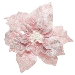 Poinsettia De Noël Sur Clip Rose Poudré -Village de Noel 40531 1601647218