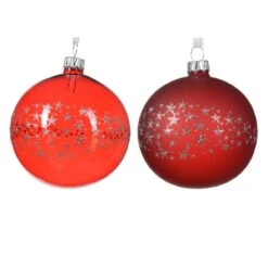 Lot De 6 Boules De Noël (D80 Mm) En Verre Koss Rouge -Village de Noel 6 boule verre 2col 128921 1685438737